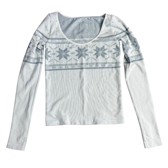 Intimately Free People fair isle tee white gray base layer M/L snowflake - Picture 4 of 7